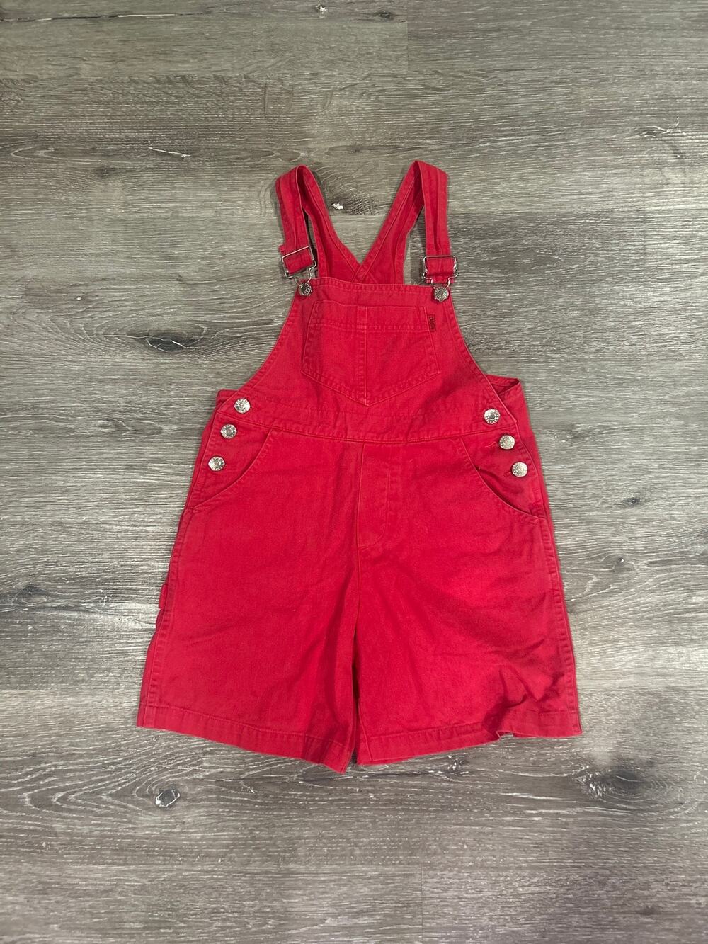 Vintage 90s Esprit Kids Red Denim Shortalls / Overalls